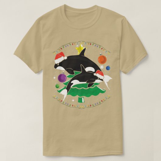 キラーホエールファミリークリスマスツリーオーナメント Tシャツ (デザイン正面)