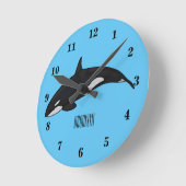キラー鯨漫画イラストレーション ラウンド壁時計 (傾斜)