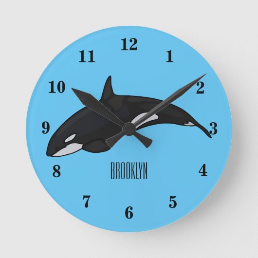 キラー鯨漫画イラストレーション ラウンド壁時計 (正面)