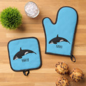 キラー鯨漫画イラストレーション 鍋つかみ&鍋敷きセット (トップダウン)