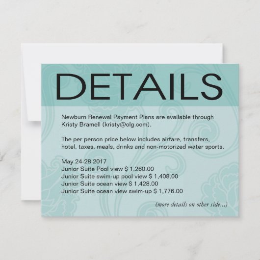 キラ シーシェル ドリームズ ビーチ ウェディング ディレクションズ アクア 招待状 (正面)