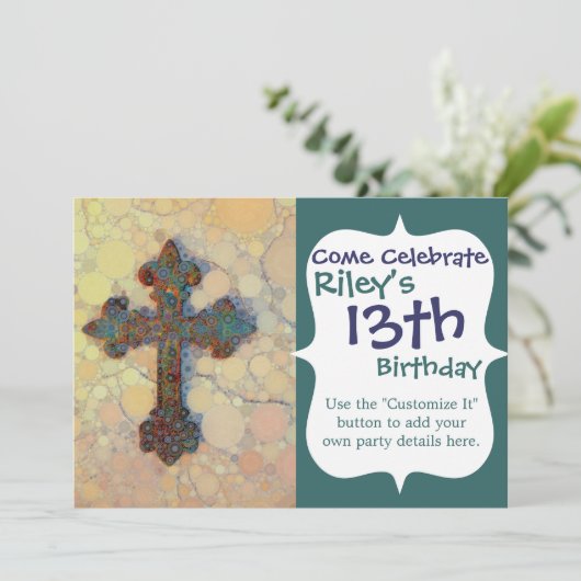 キリカッコいいスト教十字円モザイク模様 招待状 (スタンド正面)