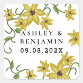 キリギリスイエロー花卉植物学手描きオイル スクエアシール (正面)