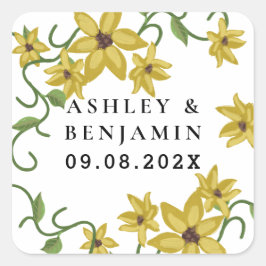 キリギリスイエロー花卉植物学手描きオイル スクエアシール