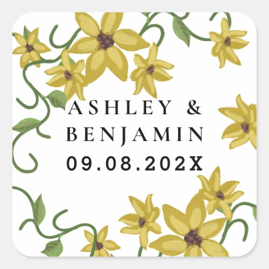 キリギリスイエロー花植物学手描きオイル スクエアシール