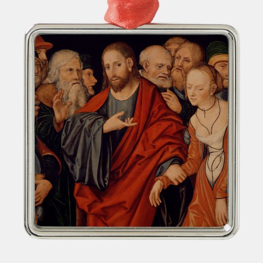 キリストおよび姦通で取られる女性 メタルオーナメント (正面)
