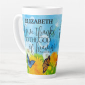 キリストお洒落教の与え感謝していフローラ聖句 カフェラテマグ (左アングル)