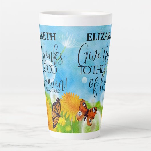 キリストお洒落教の与え感謝していフローラ聖句 カフェラテマグ (正面)