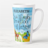 キリストお洒落教の与え感謝していフローラ聖句 カフェラテマグ (右)