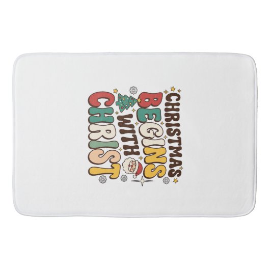 キリストから始まるクリスマス サンタの木のデザイン バスマット (正面)