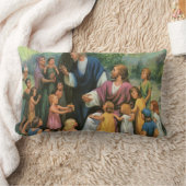 キリストが子供たちを祝福する、ヴィンテージ宗教 ランバークッション (ブランケット)