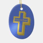 キリストが復活金ゴールドに照らされたキリスト教十字架 セラミックオーナメント (裏面)