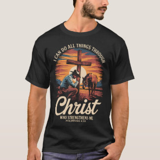 キリストによって万事をなし得るカウボーイ・クリスチャン Tシャツ