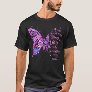 キリストによって私はすべてのことを成し遂げる おしゃれな蝶 Tシャツ