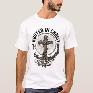 キリストに根ざした十字架 ビンテージ風の彫刻 キリスト教 Tシャツ