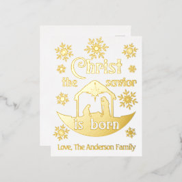 キリストのクリスマス　聖誕　救世主が生まれた 箔シーズンポストカード