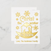 キリストのクリスマス　聖誕　救世主が生まれた 箔シーズンポストカード (正面/裏面)