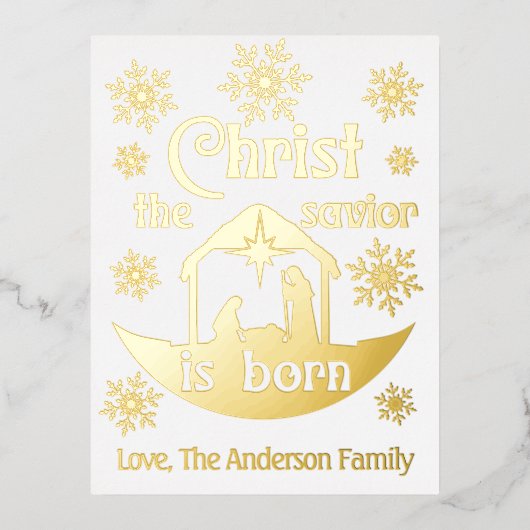 キリストのクリスマス　聖誕　救世主が生まれた 箔シーズンポストカード (正面)