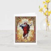 キリストのステンドグラスの窓 カード (黄色い花)