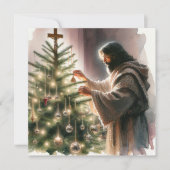 キリストのマシロのクリスマスツリーを飾る シーズンカード (正面)