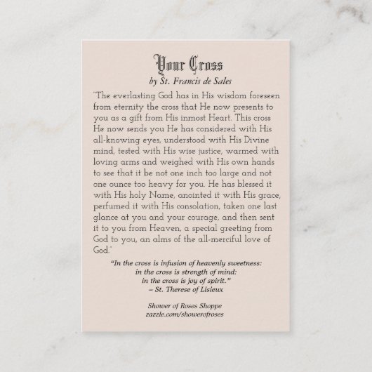 キリストの制されたピンクのバラ"あなたの十字の"神聖なカード 名刺 (裏面)