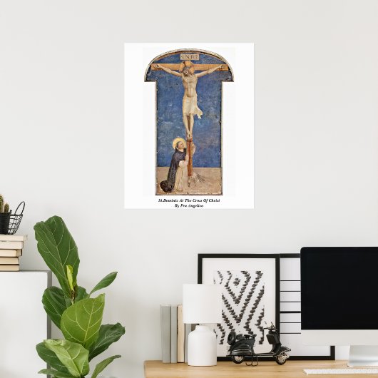 キリストの十字架での聖ドミニクby Fra Angelico ポスター (ホームオフィス)