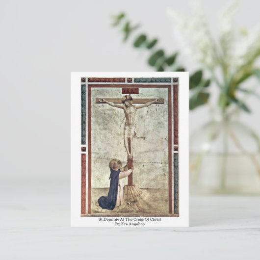 キリストの十字架での聖ドミニクby Fra Angelico ポストカード (スタンド正面)