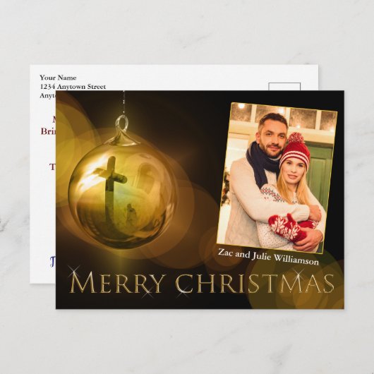キリストの十字架の装飾 反射 金 写真 ポストカード (正面/裏面)