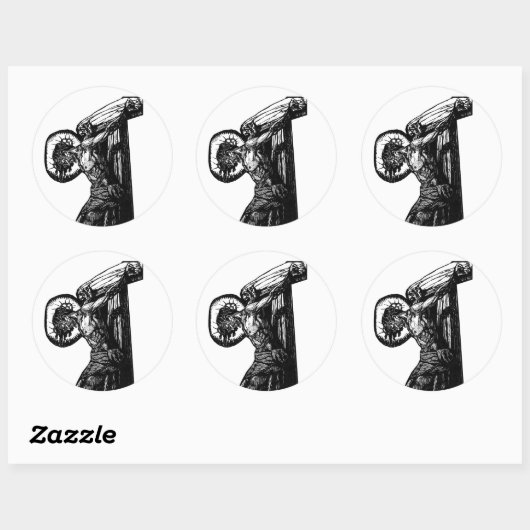 キリストの十字架付け白黒イラストレーション ラウンドシール (シート)