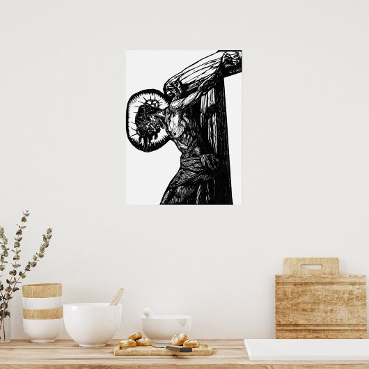 キリストの十字架刑と白黒の虚飾 ポスター (キッチン)