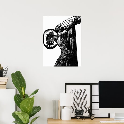 キリストの十字架刑と白黒の虚飾 ポスター (ホームオフィス)