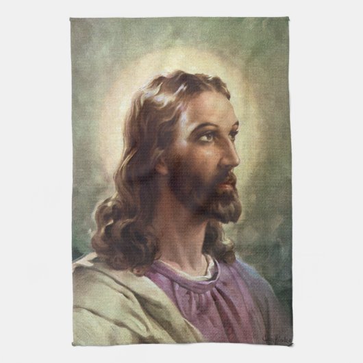 キリストの古風な宗教的肖像画 キッチンタオル (縦)