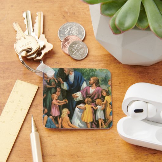 キリストの子供たちを祝福する、ヴィンテージ宗教 キーホルダー (デスク)