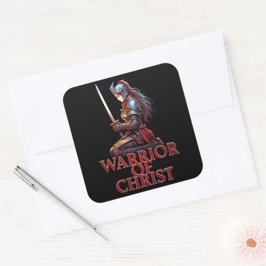 キリストの戦士の女性祈りの言葉キリスト教の聖書 スクエアシール (封筒)