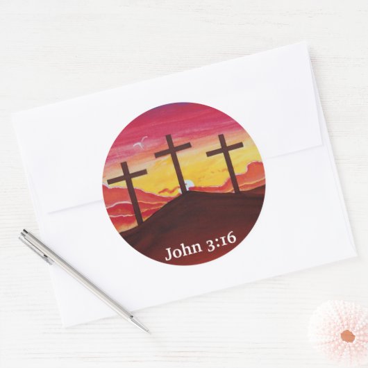 キリストの救いを十字架で十字架で結ぶクリスチャン・アート ラウンドシール (封筒)