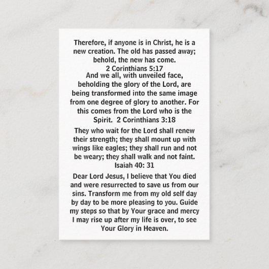 キリストの新しい創造祈りの言葉カード 名刺 (裏面)