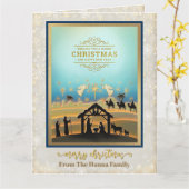 キリストの生誕の場面 「メリークリスマス＆ハッピー・ニュー・イヤー」 カード (黄色い花)