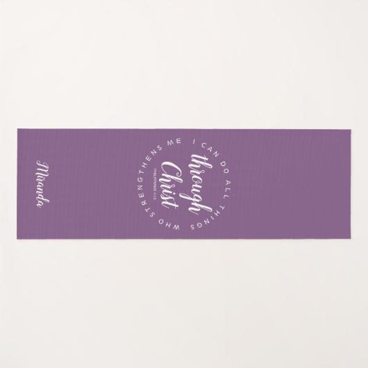 キリストの聖句パープルを通して私は全てのことを行うことができる ヨガマット (正面(横))