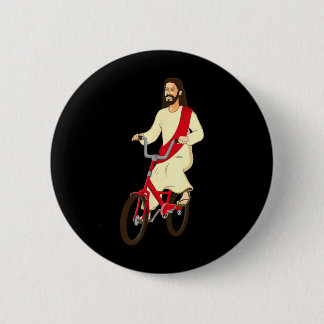 キリストの自転車に乗ったおもしろクリスチャン・フェイス 缶バッジ