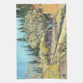 キリストの茨の冠（サイプレスに囲まれた花咲く果樹園） キッチンタオル (縦)