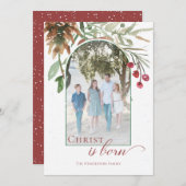 キリストの誕生を祝う宗教的な雪のクリスマス写真 シーズンカード (正面/裏面)