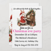 キリストの誕生日を祝う白ウサギのクリスマス 招待状 (正面/裏面)