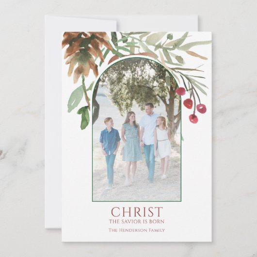 キリストの誕生 神聖な 赤いクリスマス シーズンカード (正面)