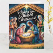 キリストの降誕の場面のクリスマス・グリーティング カード (黄色い花)