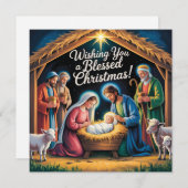 キリストの降誕の場面のクリスマス・グリーティング シーズンカード (正面/裏面)