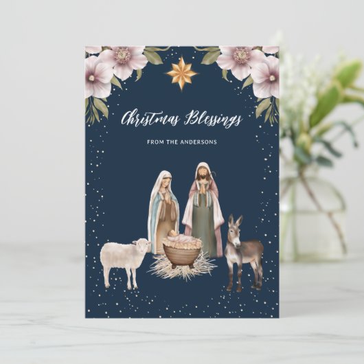 キリストの降誕の絵柄のクリスマスカード シーズンカード (スタンド正面)