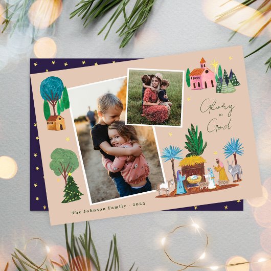 キリストの降誕シーン 宗教的な家族 2 枚の写真 クリスマス 招待状