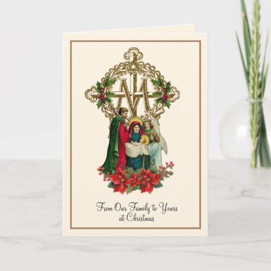 キリストの降誕  聖母マリア  イエス  ポインセチア シーズンカード (正面)