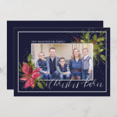 キリストはホリ生まれー写真ブルークリスマス シーズンカード (正面/裏面)