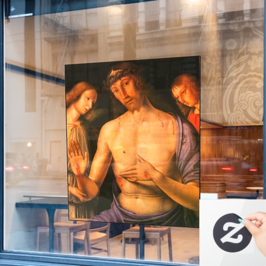 キリストは二つの天使に支えられジョバンニサンティ1490 ウィンドウサイン (カフェ窓)